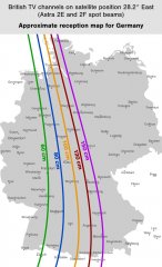 Reception map for Astra 2E/2F spot beam in Germany